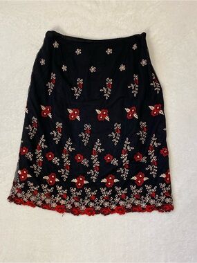 Vintage Carole Little Black Red Floral Skirt Girls Size 14